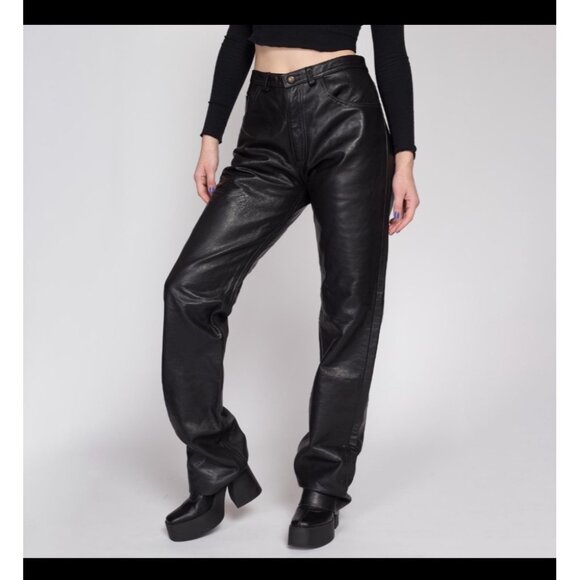 VTG 90s Genuine Black Leather pants The original leather line34 biker retro